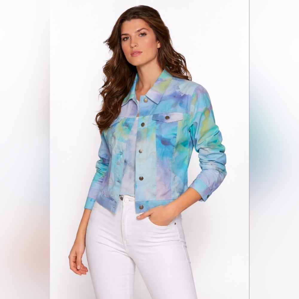 Vibrant Blue and Green Women's Jean Jacket.New No Tag.Pit To Pit 21"